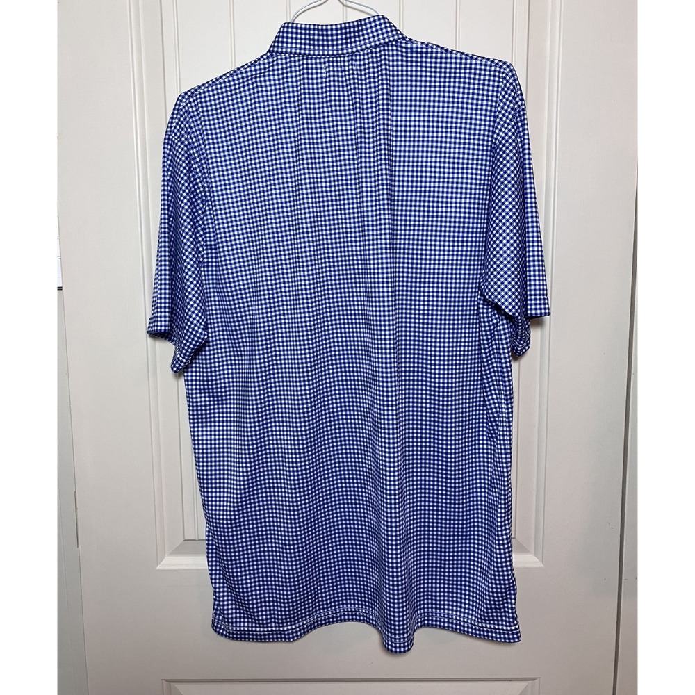Collars & Co Mens XL Blue Gingham Dress Collar Polo Performance Shirt Preppy - Picture 2 of 9
